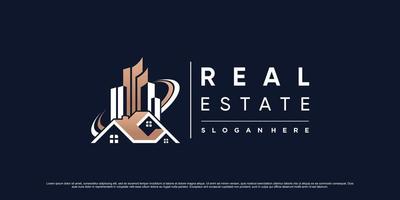 Real estate building logo design illustration with house icon and creative element concept vector