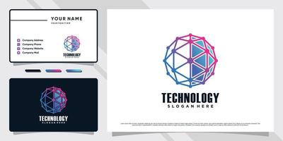 ilustración de diseño de logotipo de tecnología de red con elemento hexagonal y plantilla de tarjeta de visita vector