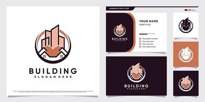 Building logo design illustration for construction with creative element and business card template vector