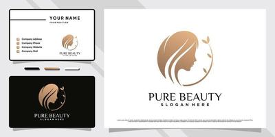 diseño de logotipo de belleza pura para icono de salón o spa con elemento de hoja y plantilla de tarjeta de visita vector