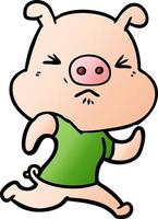 cartoon angry pig wearing tee shirt vector