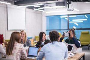 Young Multiethnic Business team using virtual reality headset photo
