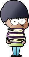 nervous cartoon boy carrying books vector