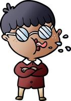 cartoon boy wearing spectacles vector