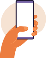 Man hand holding smartphone with blank white screen. Using mobile smart phone. Flat design concept. png