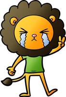 cartoon crying lion giving peace sign vector