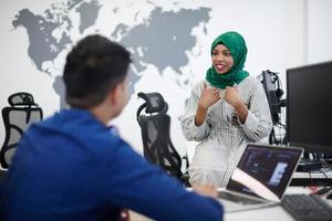 Multiethnic startup business team with Arabian woman photo