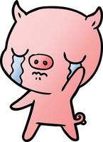 cartoon pig crying waving goodbye vector