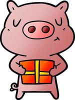 cartoon christmas pig vector