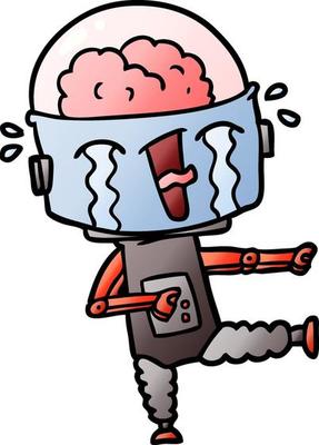 cartoon crying robot pointing