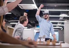 Young Multiethnic Business team using virtual reality headset photo