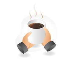 Hands carrying a cup of hot coffee vector