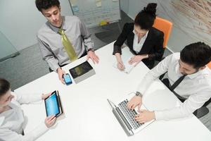 aerial view of business people group brainstorming on meeting photo