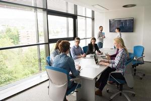 Business Team At A Meeting at modern office building photo