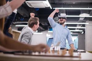 Young Multiethnic Business team using virtual reality headset photo