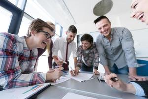 top  view of business people group brainstorming on meeting photo