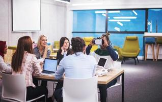 Young Multiethnic Business team using virtual reality headset photo