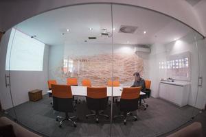 businessman working using a laptop in startup office photo