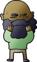 cartoon man with beard frowning checking his beard vector