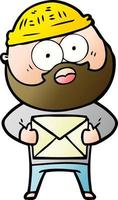 cartoon surprised bearded man holding letter vector
