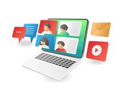 Virtual conversation with laptop vector