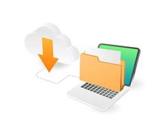 Computer folder with cloud server vector