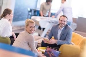 Startup Business Team At A Meeting at modern office building photo