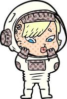 caricatura, astronauta, mujer vector