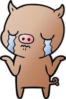 cartoon pig crying vector