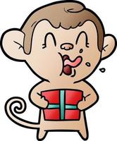 crazy cartoon monkey with christmas present vector