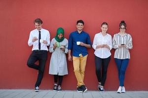 multiethnic group of casual business people during coffee break photo