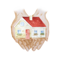 Watercolor house in hands png