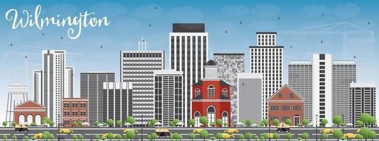 Wilmington Skyline with Gray Buildings and Blue Sky. vector