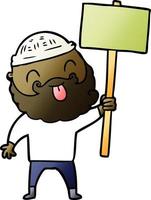 bearded protester cartoon vector