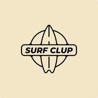 surf club línea icono logo vector símbolo mínimo ilustración diseño