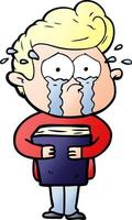 cartoon crying man holding book vector