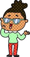 cartoon happy woman wearing spectacles vector