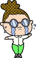 cartoon crying woman wearing spectacles vector