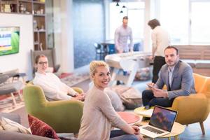 Startup Business Team At A Meeting at modern office building photo