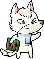 lobo de navidad de dibujos animados amigable vector