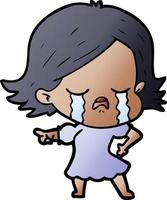 cartoon girl crying and pointing vector