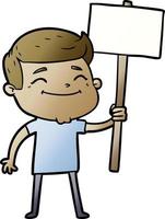 happy cartoon man with placard vector