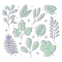 Hand drawn leafs collection full color vector