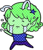 cartoon crying alien girl vector