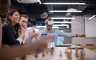 Young Multiethnic Business team using virtual reality headset photo