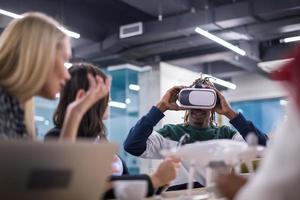 Young Multiethnic Business team using virtual reality headset photo