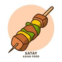 Satay illustration cartoon. food and drink logo. Meat grilled Asian food icon vector