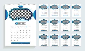 2023 calendar design template, planner in modern clean style, business or office calendar.  English wall calendar layout for the new year. vector