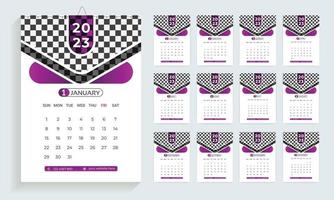 2023 calendar design template, planner in modern clean style, business or office calendar.  English wall calendar layout for the new year. vector