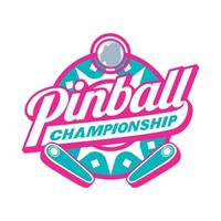 pinball juego arcade vintage retro insignia emblema hipster logo vector icono ilustración. campeonato de pinball con bola y flipper
